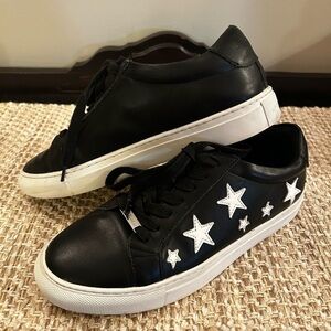 J/Slides NYC Alabama Women's Black Leather Lace Up Star Casual Sneaker Size 9